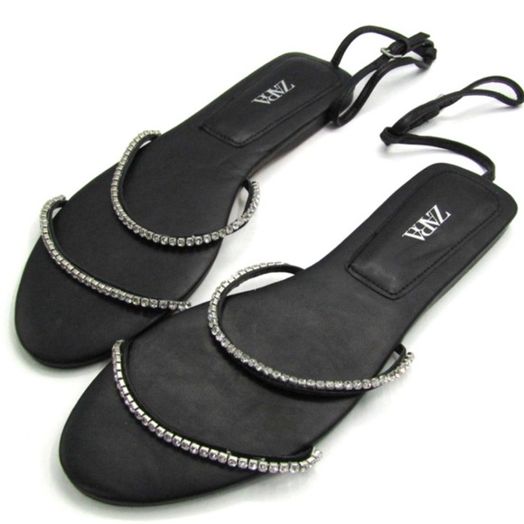 Zara NWT Strappy Black Rhinestone Sandals size 38 / 7.5 - Picture 8 of 10